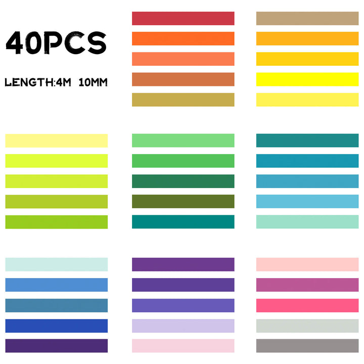 40 Rolls Rainbow Colored Washi Tape Set - IEEBEE