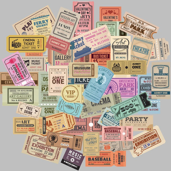 50pcs Retro Ticket Washi Sticker Set - IEEBEE