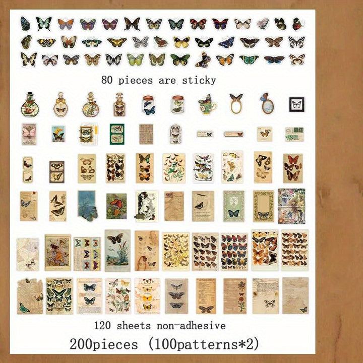 200pcs Butterfly & Nature Sticker Set - IEEBEE