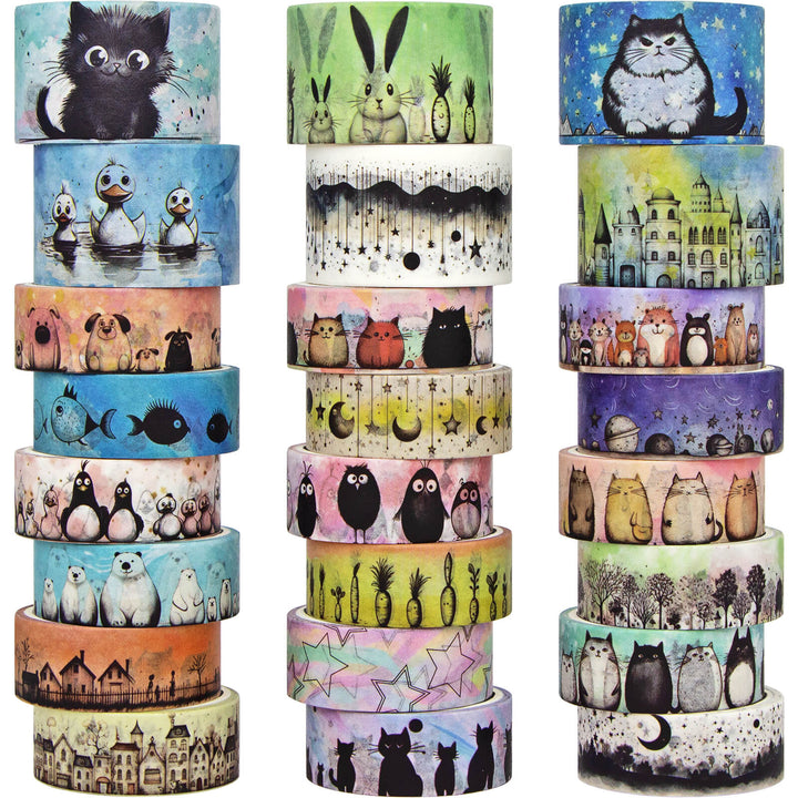 24 Rolls Cute Animals Washi Tape Set - IEEBEE