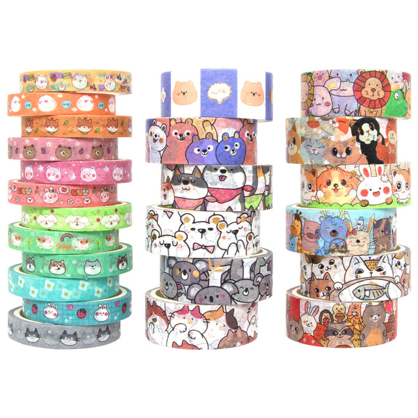 24 Rolls Cute Cat & Dog Washi Tape Set