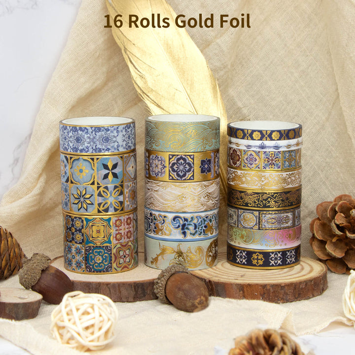 16 Rolls Vintage Gold Washi Tape Set - IEEBEE