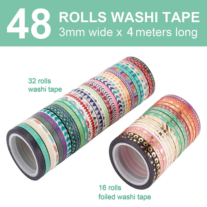 3mm Wide 48 Rolls Cute Washi Tape Set - IEEBEE