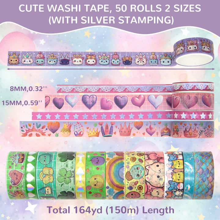 50 Rolls Silver Cartoon Washi Tape Set - IEEBEE