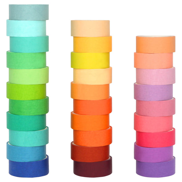 15mm Wide 30 Rolls Rainbow Colored Washi Tape Set