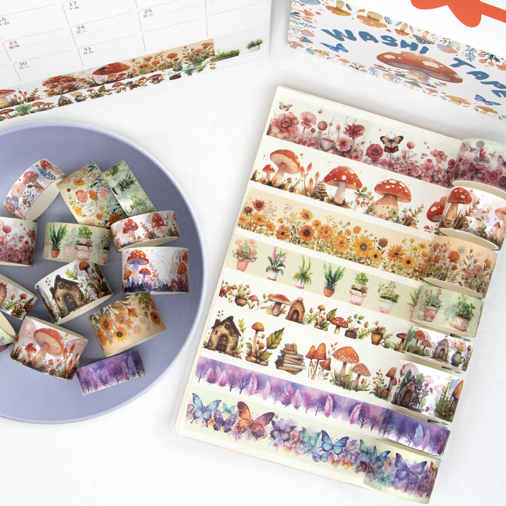 13 Rolls Mushroom Butterfly Floral Washi Tape Set - IEEBEE