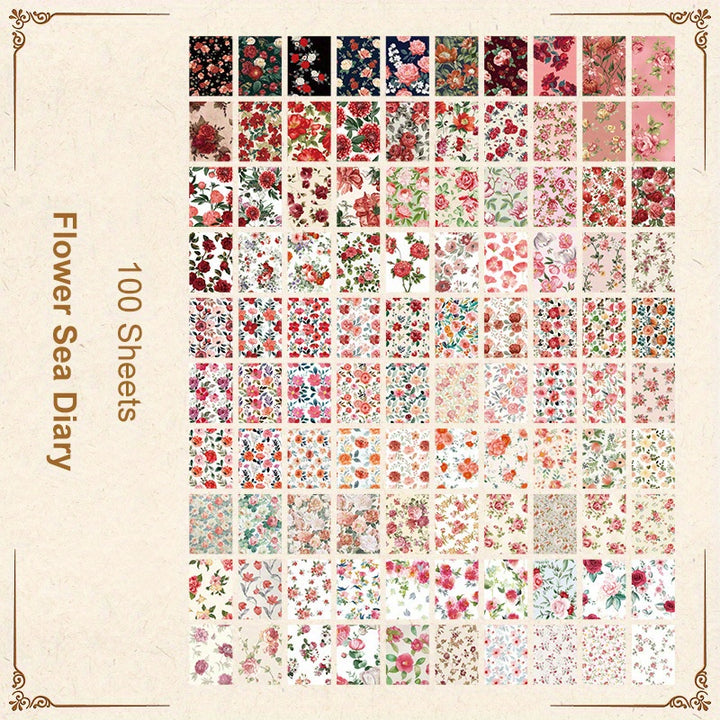 100pcs Romantic Rose Scrapbook Paper Set - IEEBEE