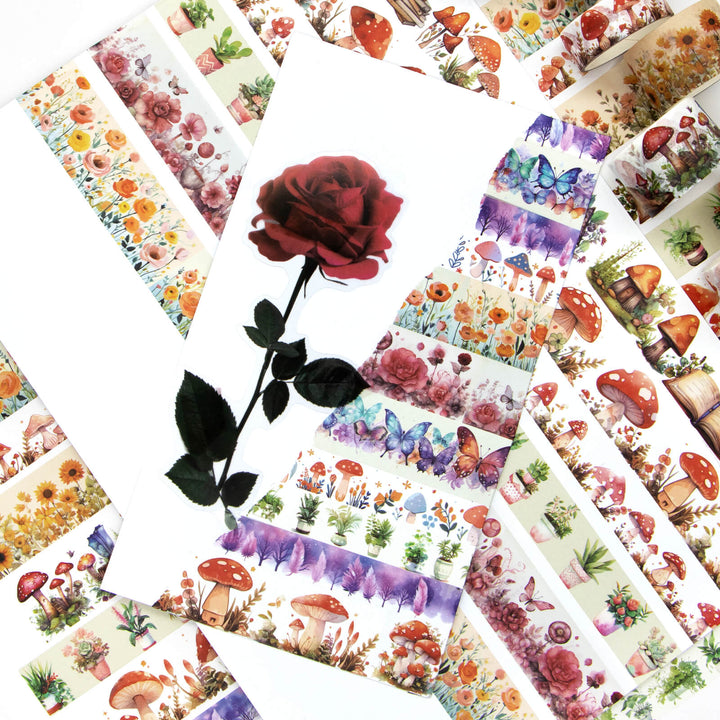 13 Rolls Mushroom Butterfly Floral Washi Tape Set - IEEBEE