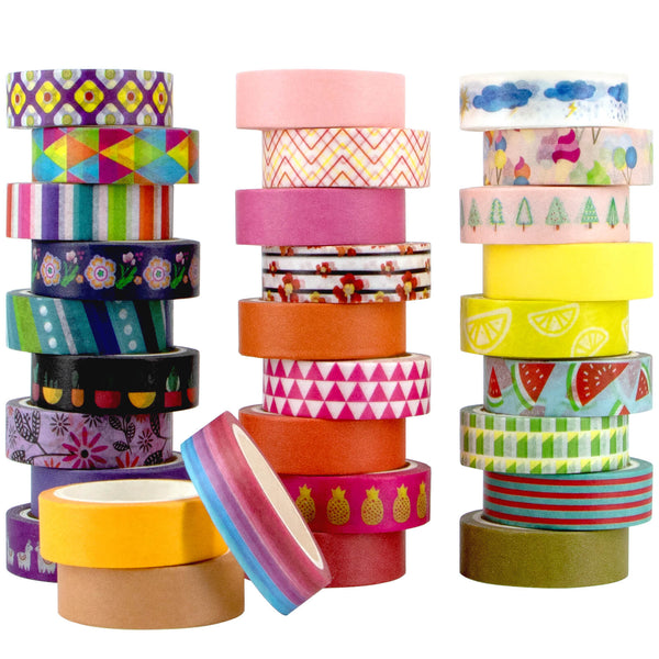 30 Rolls Solid Color & Patterned Washi Tape Set - IEEBEE