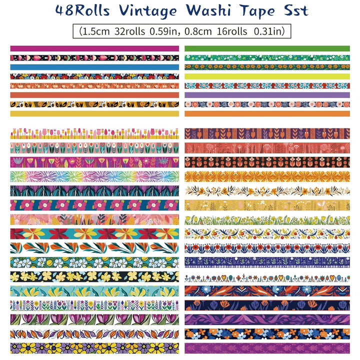 48 Rolls Floral Washi Tape Set - IEEBEE