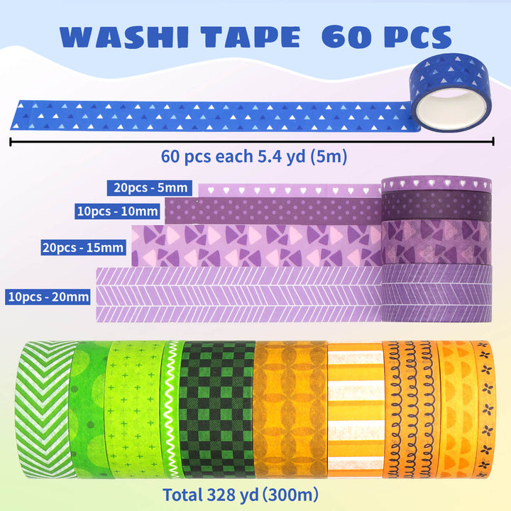 60 Rolls Geometric Washi Tape Set - IEEBEE