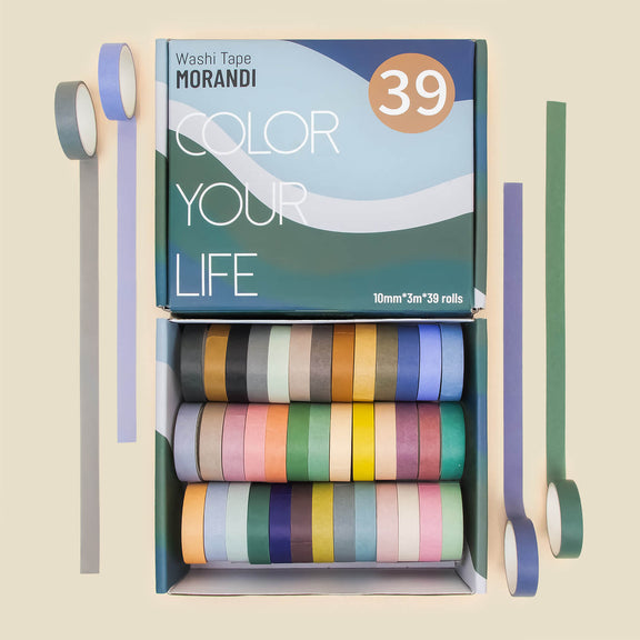 Morandi Slim Washi Tape Set – 39 Rolls Thin Width, Muted Colors, Soft ...