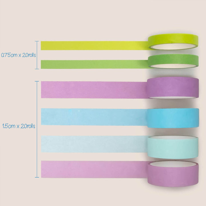 15mm & 7.5mm Rainbow Colors - 40 Rolls Washi Tape Set - IEEBEE