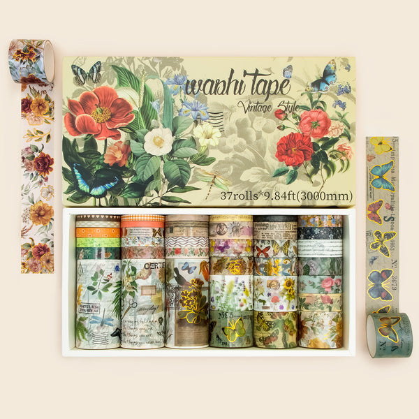 Vintage Spring Blossoms - 37 Rolls Washi Tape Set,Mother's Day Exclusive（ Ordinary packaging）