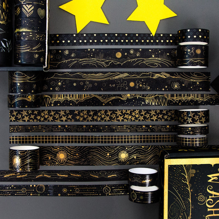 Black Gold Shine - 27 Rolls Gold Foil Washi Tape Set - IEEBEE