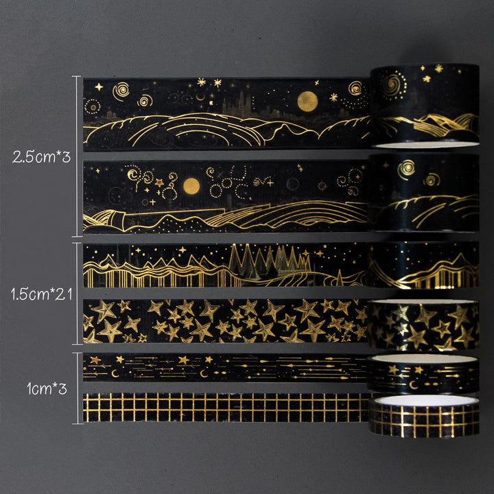 Black Gold Shine - 27 Rolls Gold Foil Washi Tape Set - IEEBEE