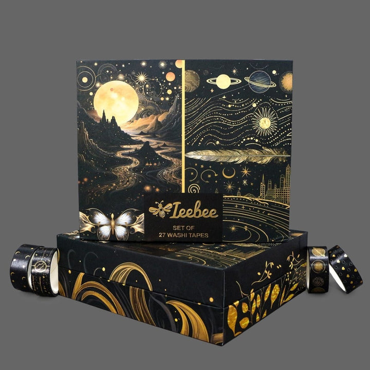 Black Gold Shine - 27 Rolls Gold Foil Washi Tape Set - IEEBEE