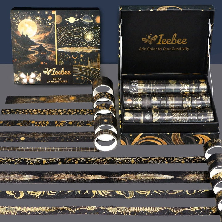 Black Gold Shine - 27 Rolls Gold Foil Washi Tape Set - IEEBEE