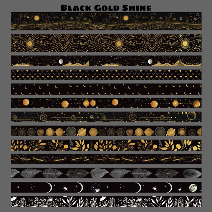 Black Gold Shine - 27 Rolls Gold Foil Washi Tape Set (Ordinary packaging) - IEEBEE