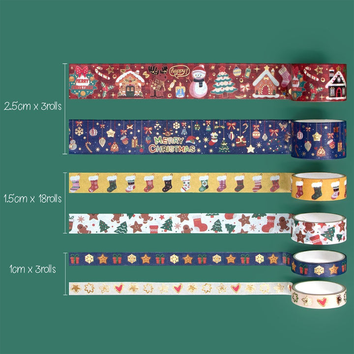 Christmas Wishes - 24 Rolls Gold Foil Washi Tape Set - IEEBEE
