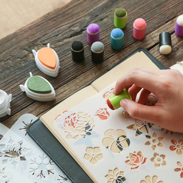 DIY Art Creation Set（Sponge Fingers & Paint Template Ruler） - IEEBEE