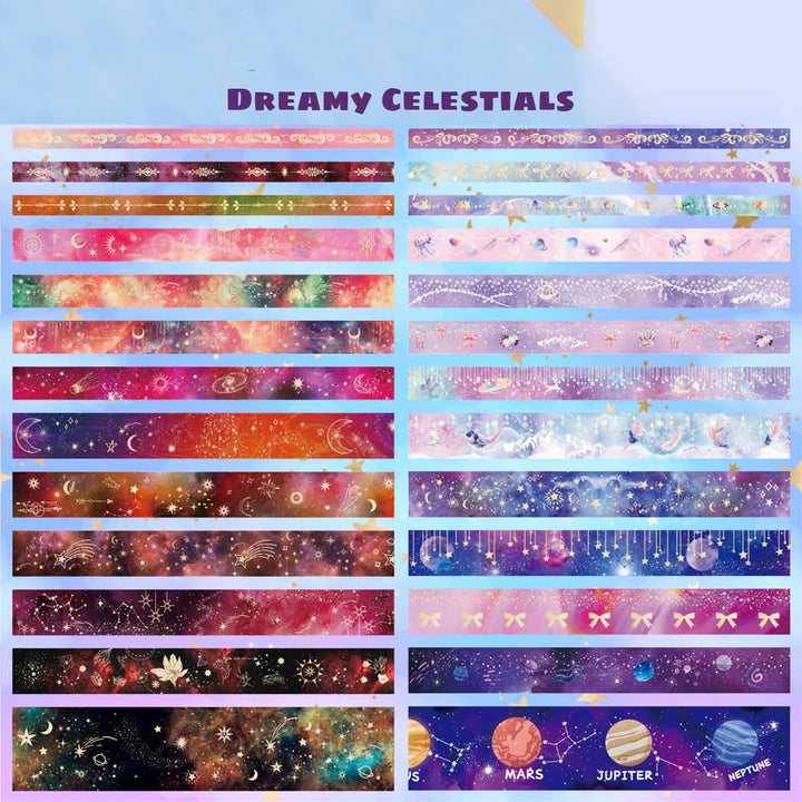 Dreamy Celestials - 52 Rolls Gold Foil Washi Tape Set - IEEBEE