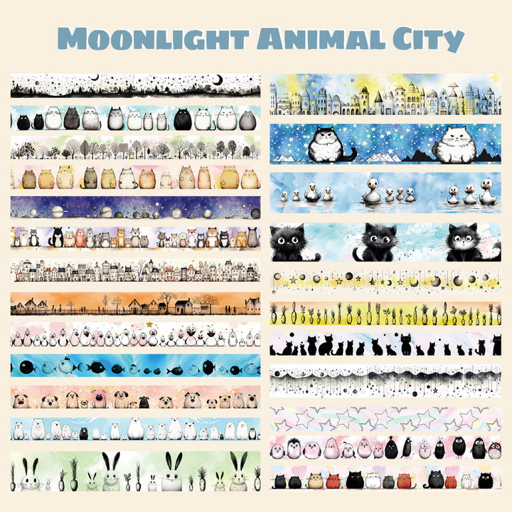 Moonlight Animal City - 24 Rolls Washi Tape Set - IEEBEE