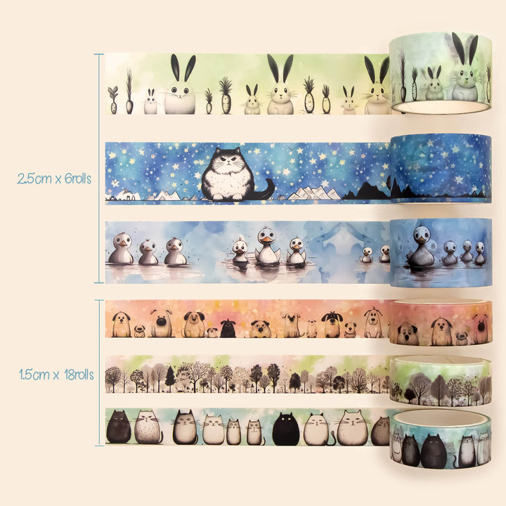 Moonlight Animal City - 24 Rolls Washi Tape Set - IEEBEE