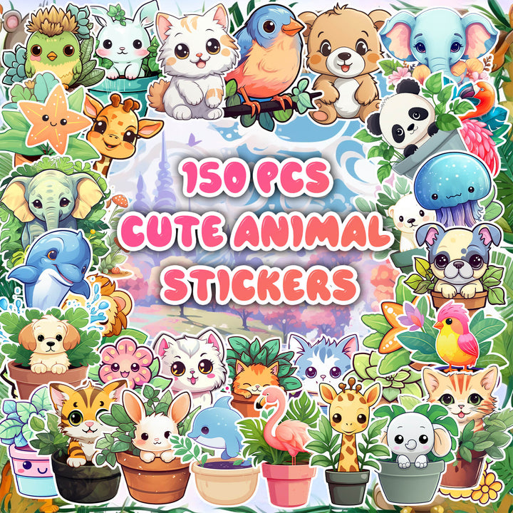 Potted Animal - 160pcs Waterproof Sticker Set - IEEBEE