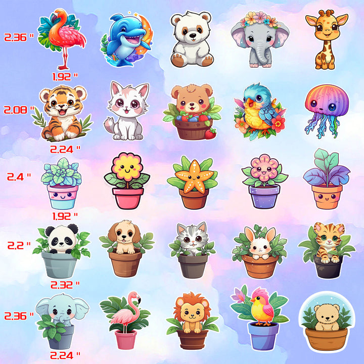 Potted Animal - 160pcs Waterproof Sticker Set - IEEBEE