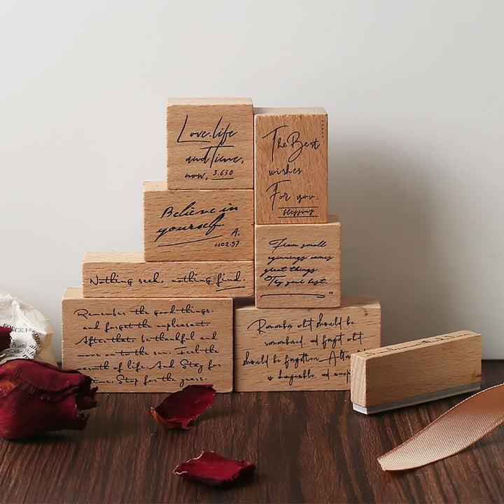 Retro Text - 8pcs Wooden Rubber Stamp - IEEBEE