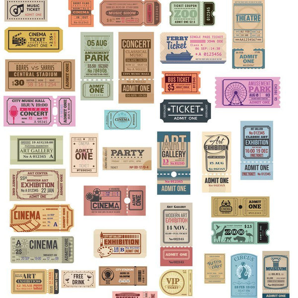 Retro Ticket - 50pcs Washi Sticker Set - IEEBEE