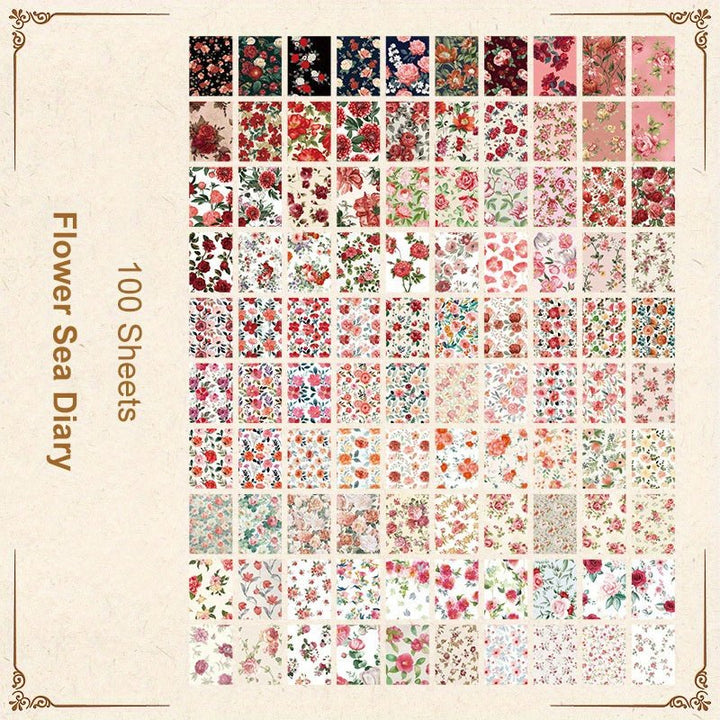 Romantic Floral - 100pcs Scrapbook Paper Set - IEEBEE