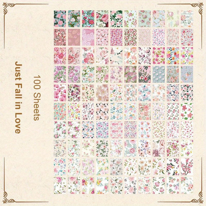 Romantic Floral - 100pcs Scrapbook Paper Set - IEEBEE