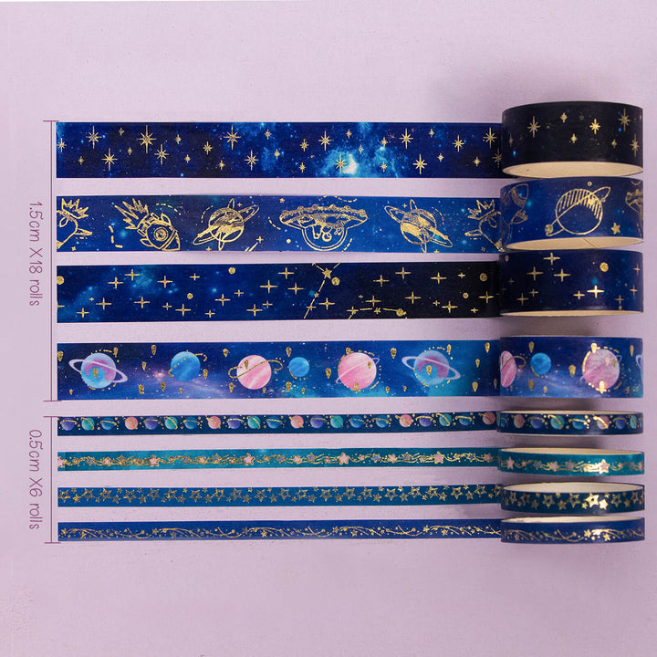 Star Explorer - 24 Rolls Gold Foil Washi Tape Set - IEEBEE