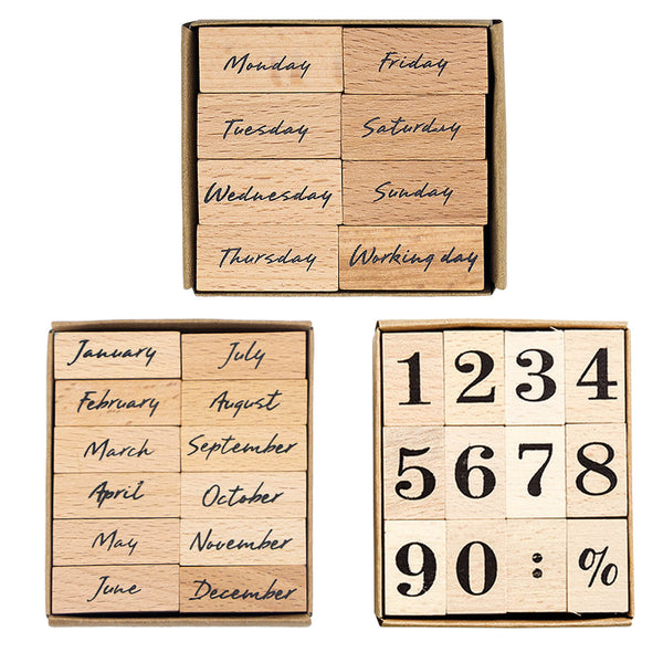 Week And Month - 8pcs Wooden Rubber Stamp - IEEBEE