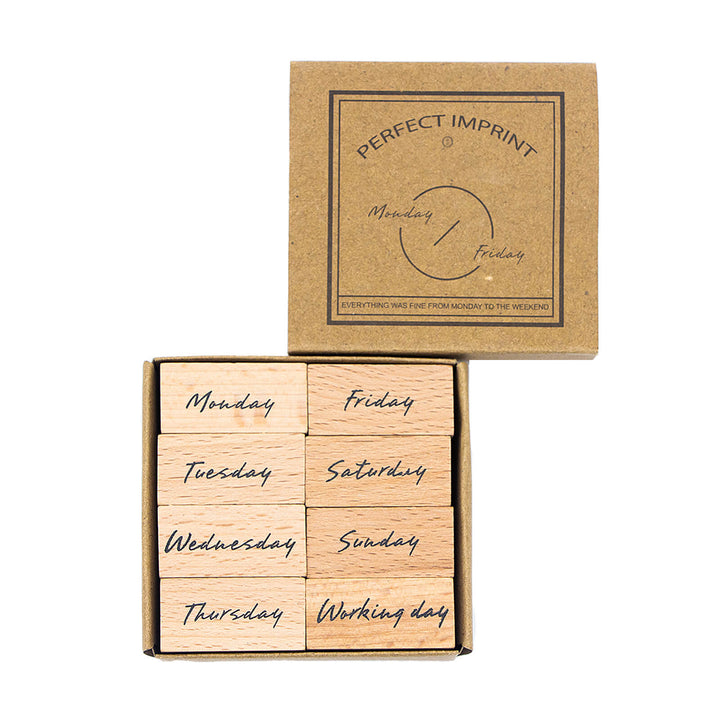 Week And Month - 8pcs Wooden Rubber Stamp - IEEBEE